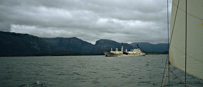 cargo ship in chilean archipelago